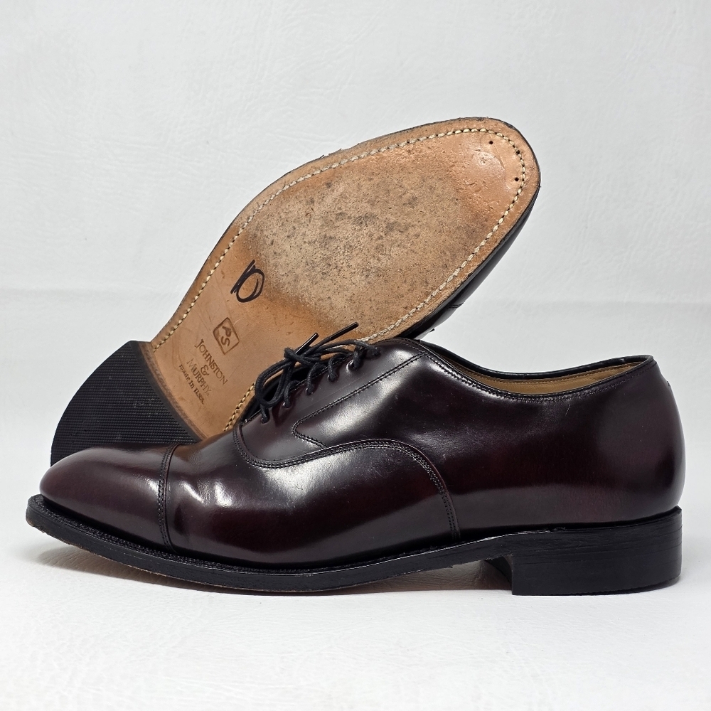 Johnston & Murphy Optima Mens Melton Oxford Size 8.5 Burgundy Cap Toe Shoe USA